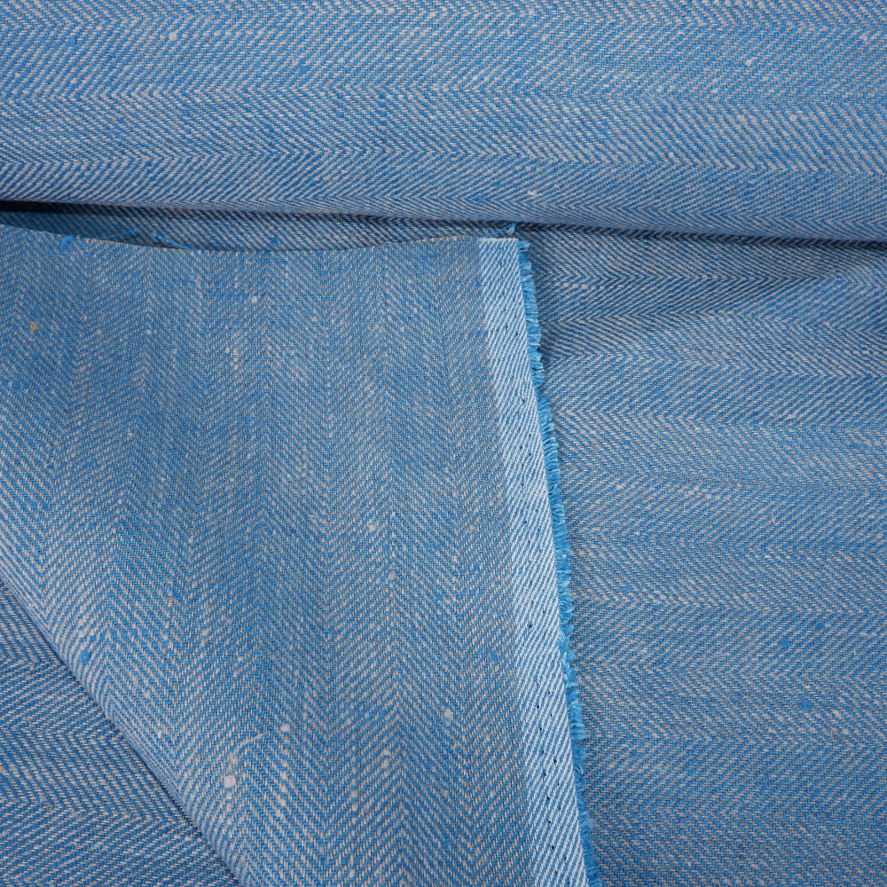 Herringbone - Blue and Grey - Heavy linen fabric - T007H