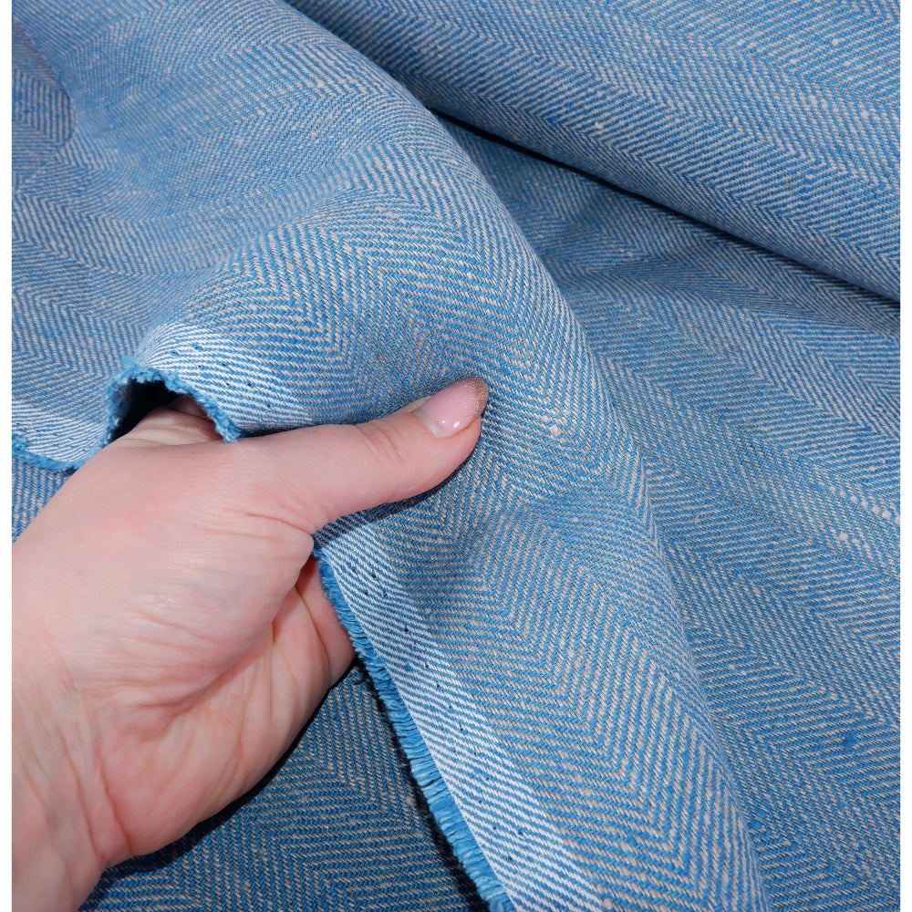 Herringbone - Blue and Grey - Heavy linen fabric - T007H