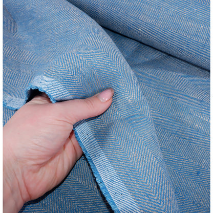 Herringbone - Blue and Grey - Heavy linen fabric - T007H