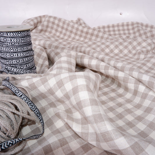 Classic check- white natur - linen fabric - T015M