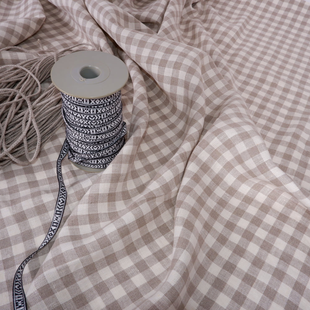 Classic check- white natur - linen fabric - T015M