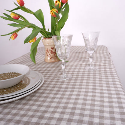 Natural and White checks - linen tablecloth