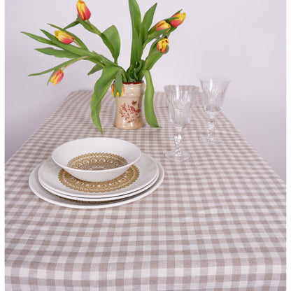 Natural and White checks - linen tablecloth