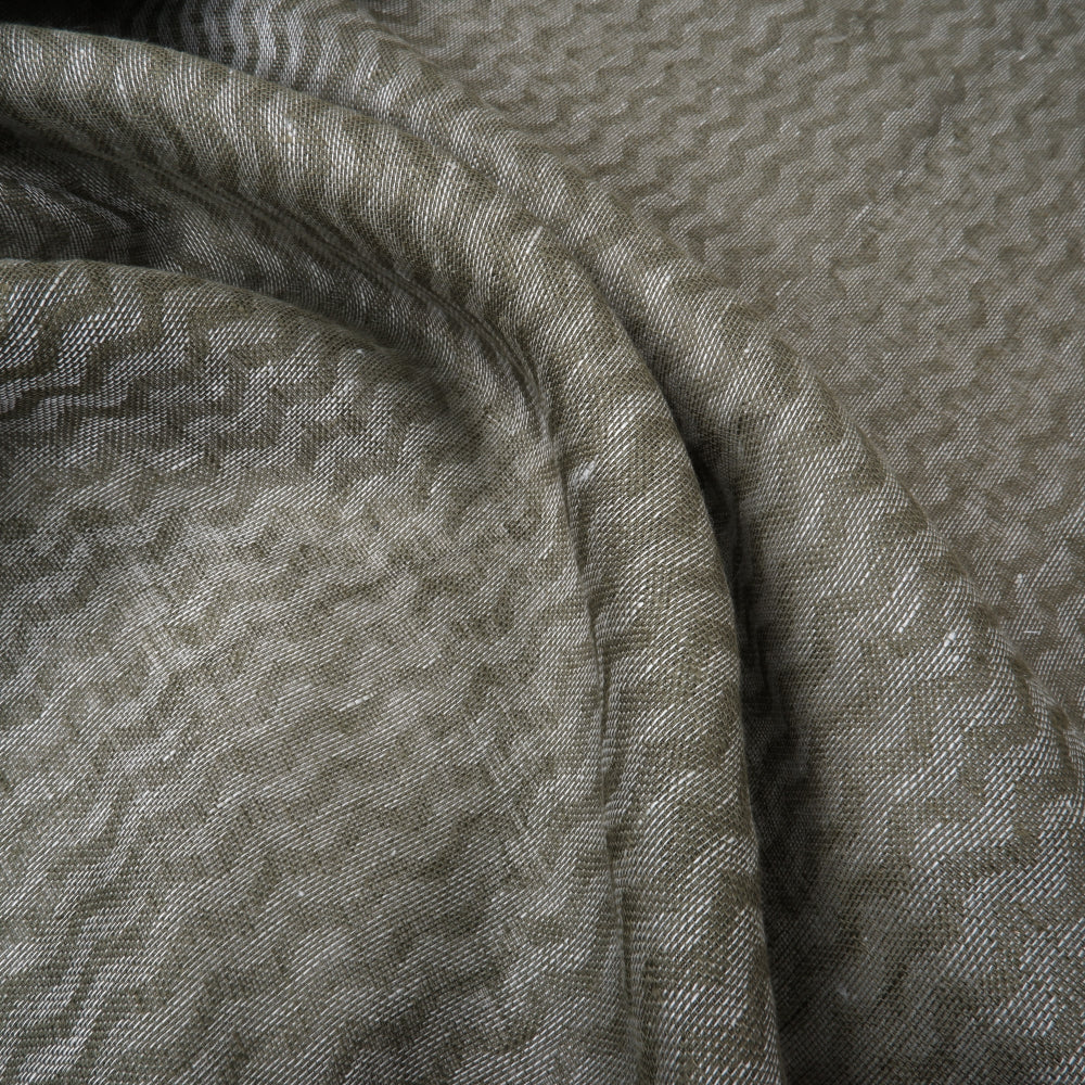 Green and white - double sided linen fabric - T002H