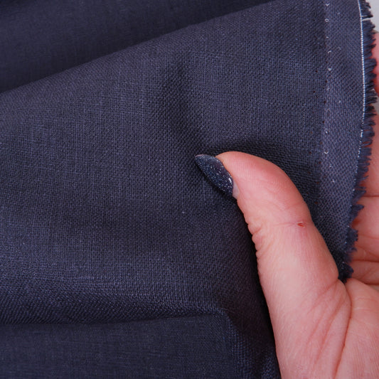 Navy blue - Coated - heavy linen fabric - T004H