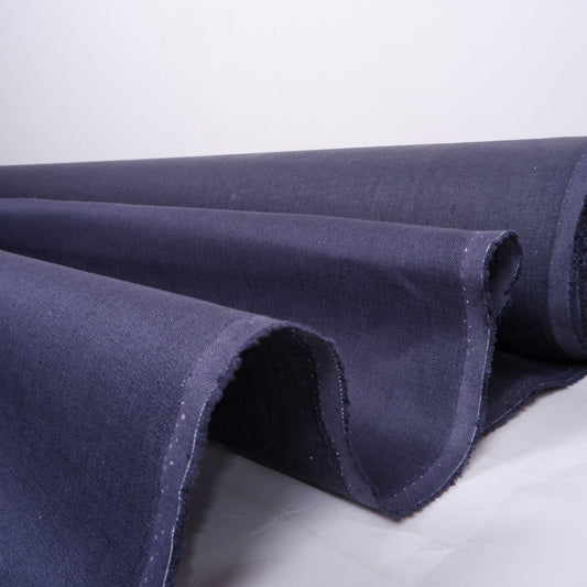 Navy blue - Coated - heavy linen fabric - T004H