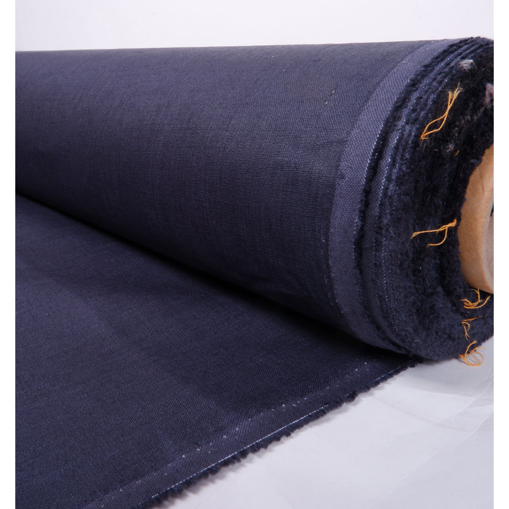 Navy blue - Coated - heavy linen fabric - T004H