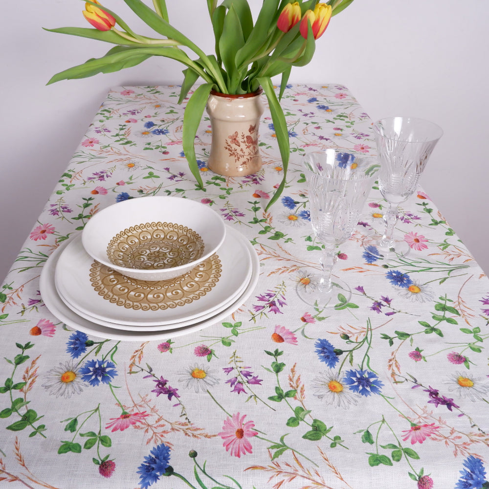 Summer flowers - linen tablecloth