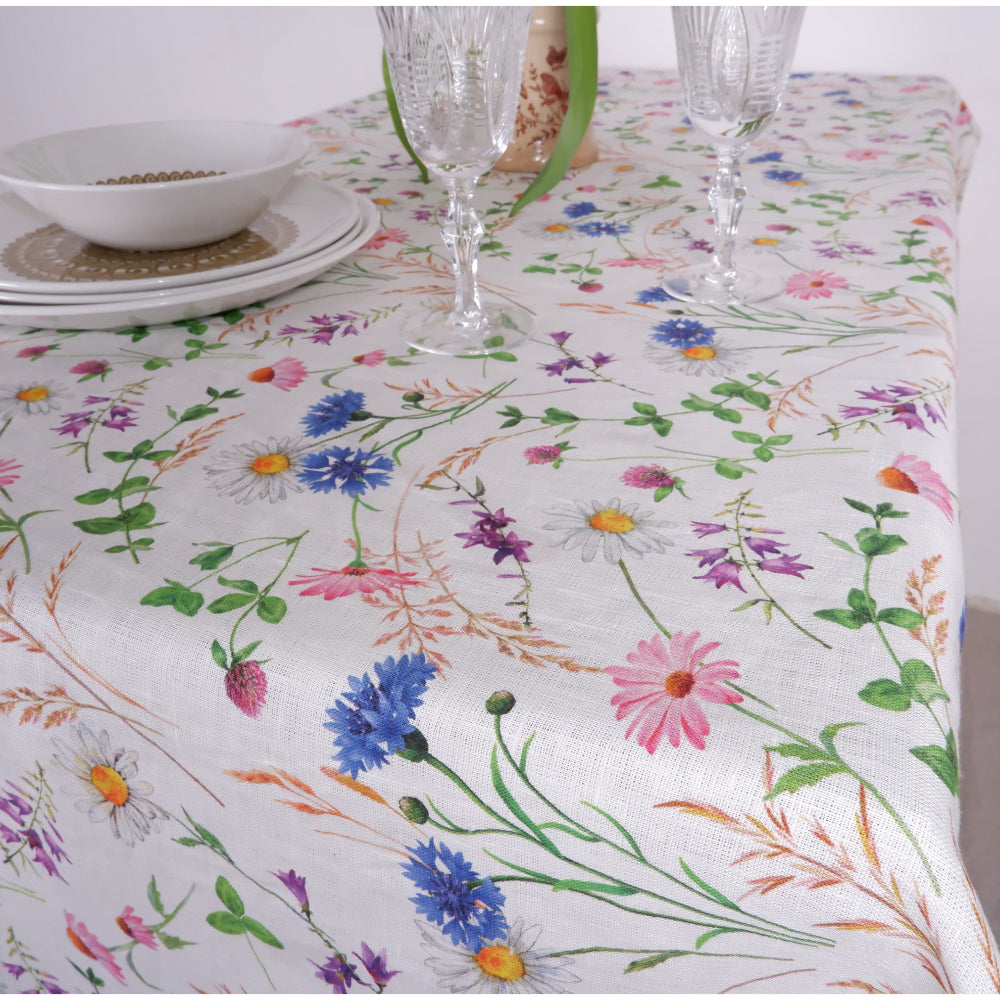 Summer flowers - linen tablecloth