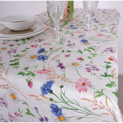 Summer flowers - linen tablecloth