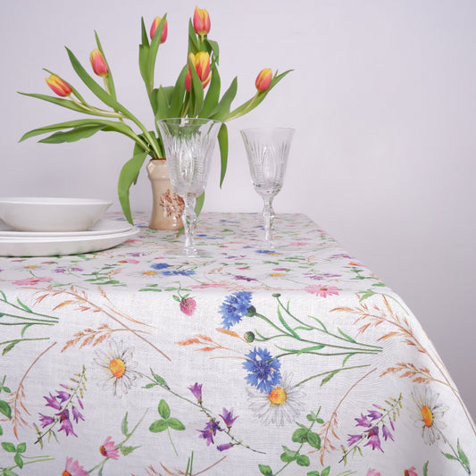 Summer flowers - linen tablecloth