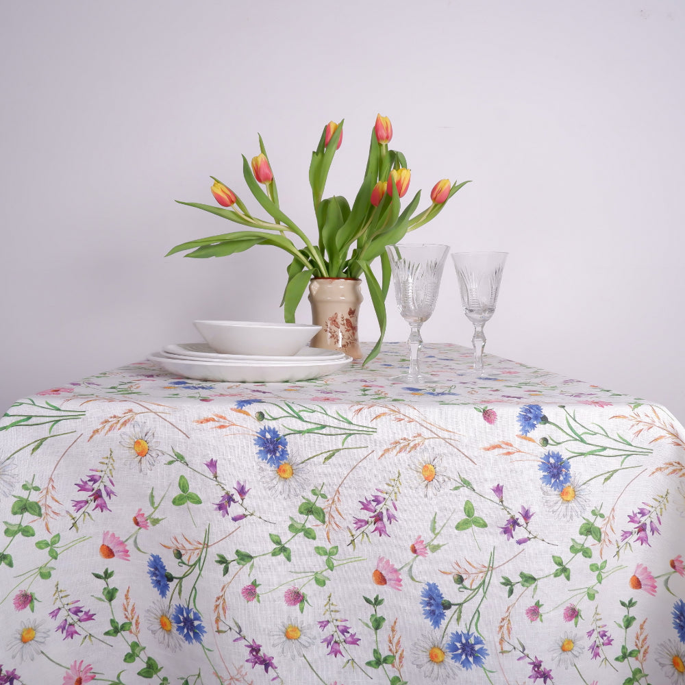 Summer flowers - linen tablecloth