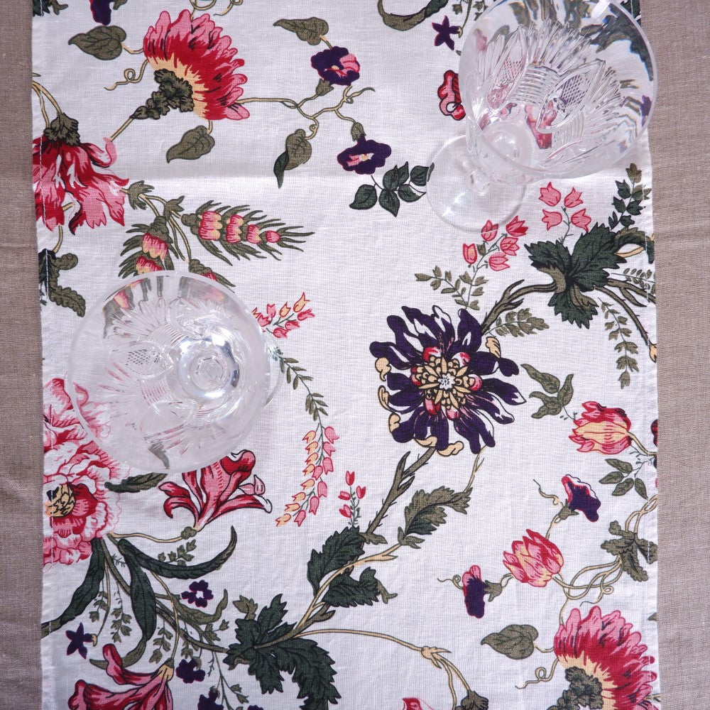 Peony - linen table runner -  washed