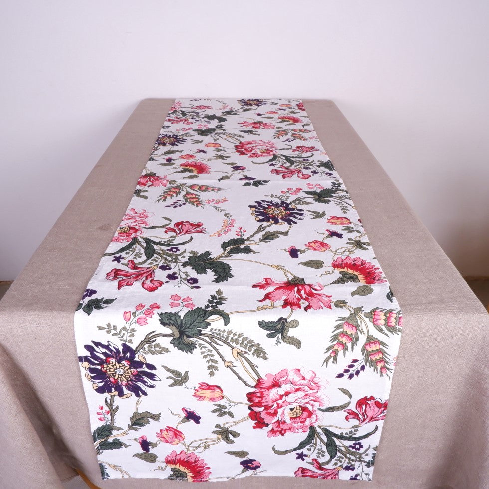 Peony - linen table runner -  washed
