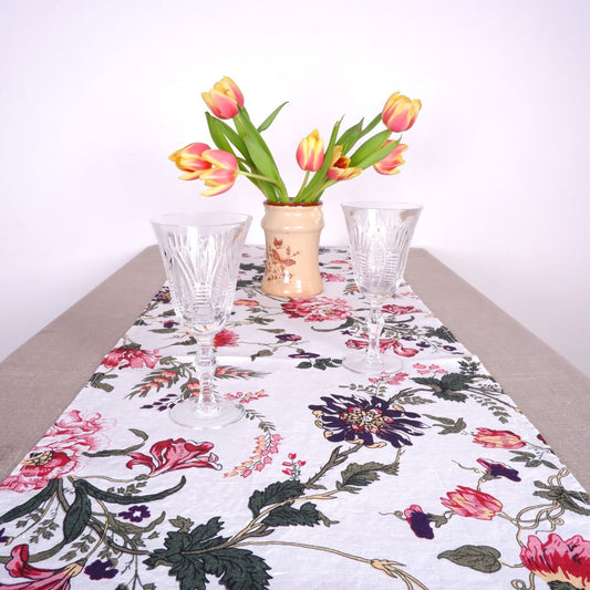 Peony - linen table runner -  washed