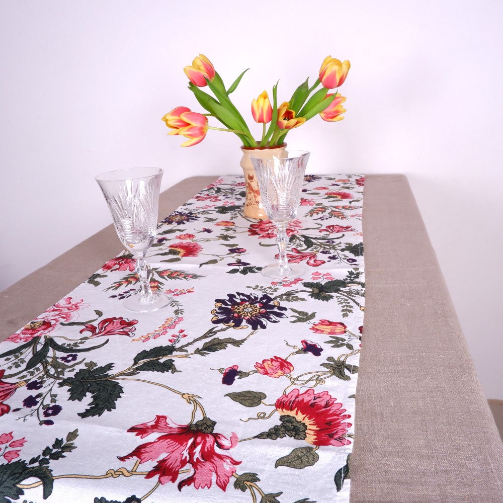 Peony - linen table runner -  washed
