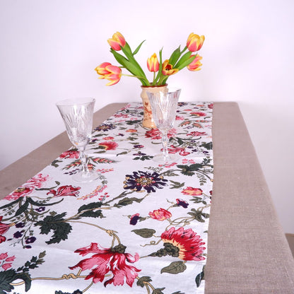 Peony - linen table runner -  washed