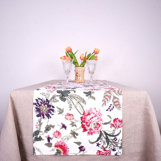 Peony - linen table runner -  washed