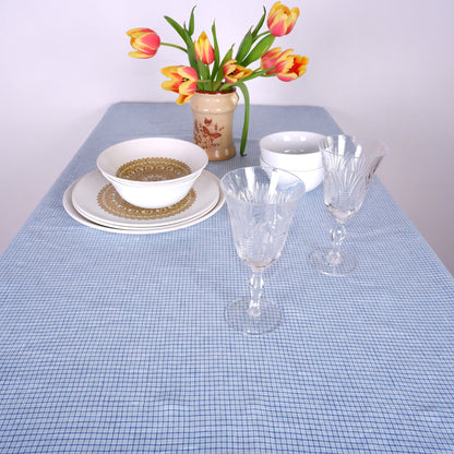 Tiny blue check - linen tablecloth