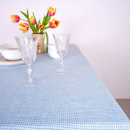 Tiny blue check - linen tablecloth