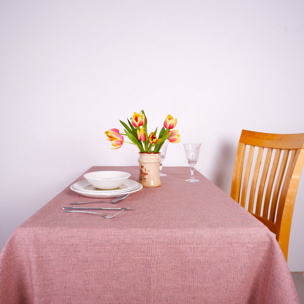 Salmon pink - striped  - linen tablecloth
