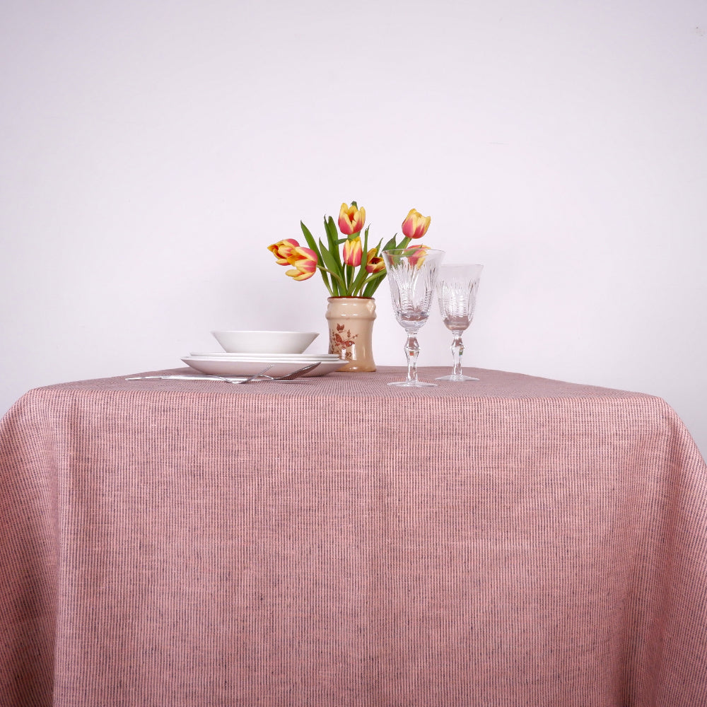 Salmon pink - striped  - linen tablecloth