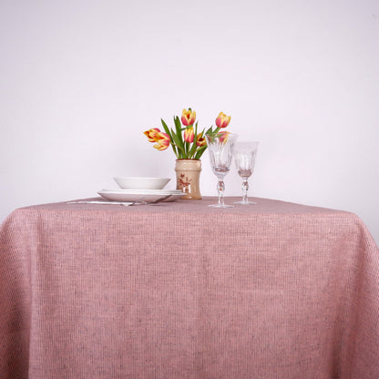 Salmon pink - striped  - linen tablecloth