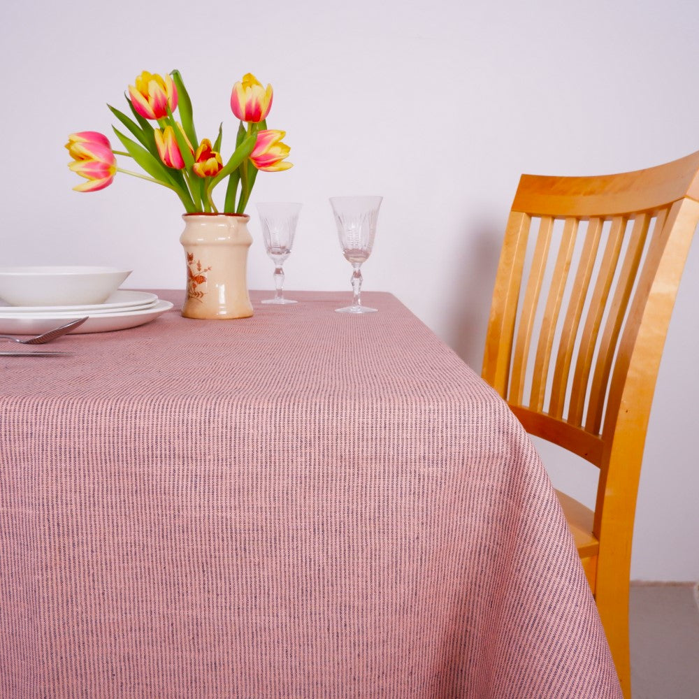 Salmon pink - striped  - linen tablecloth