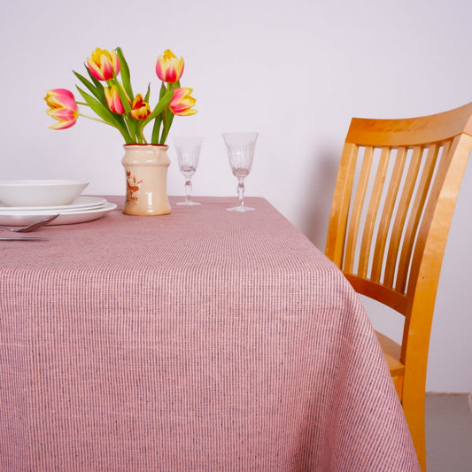 Salmon pink - striped  - linen tablecloth
