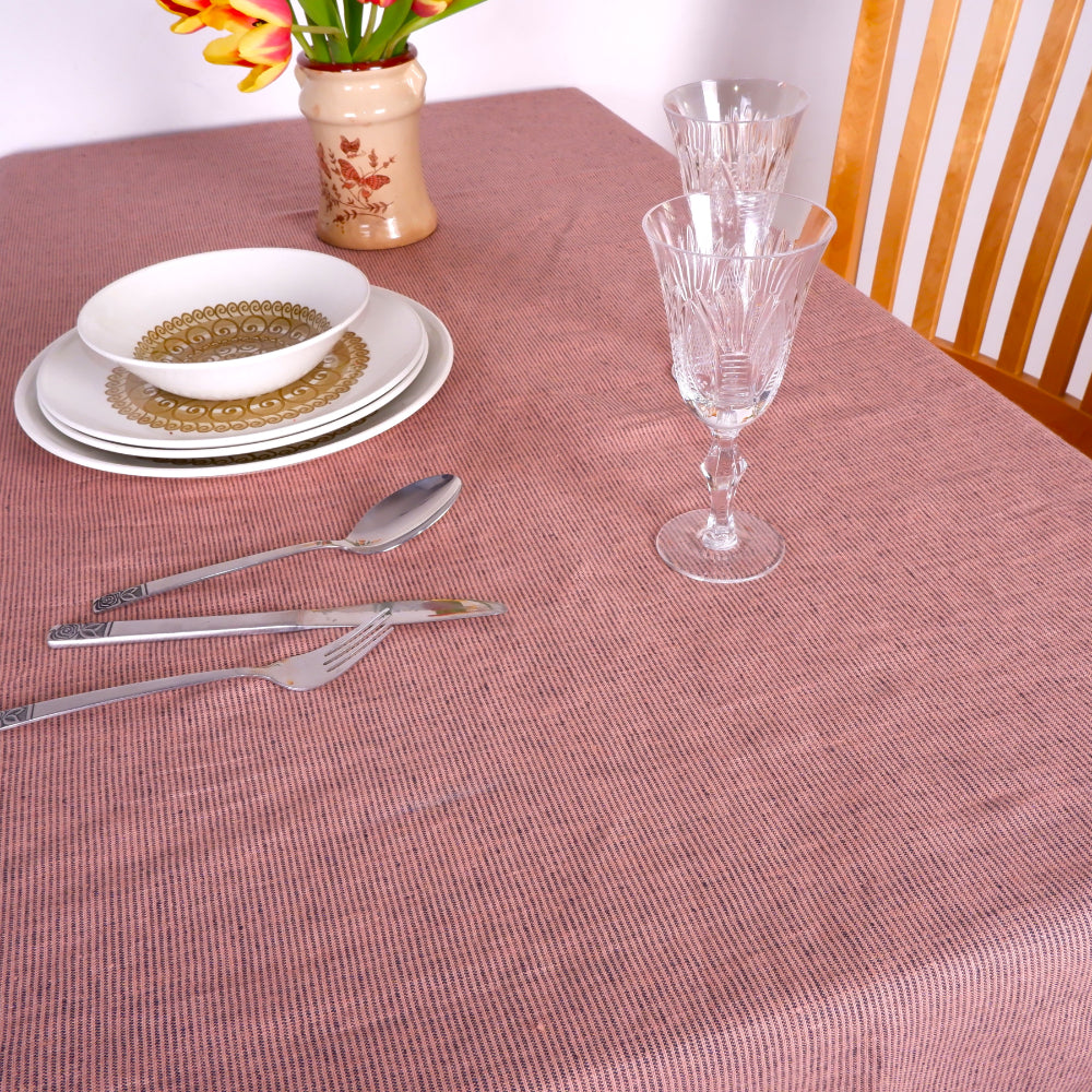 Salmon pink - striped  - linen tablecloth