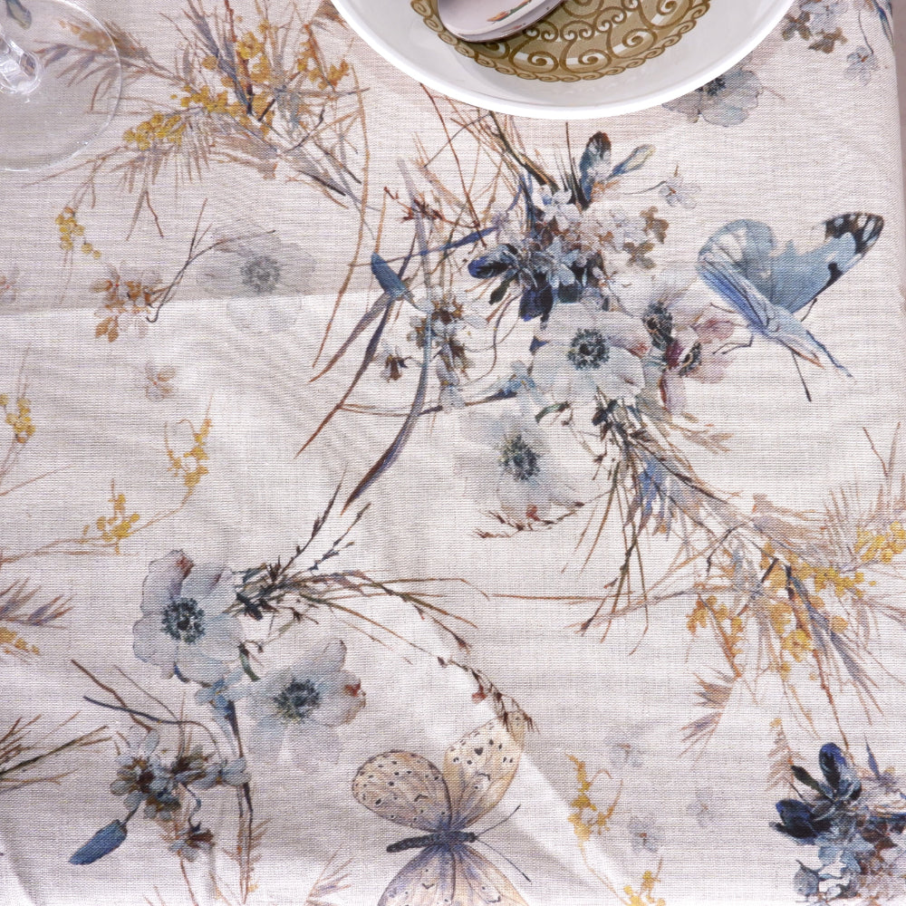 Flowers and butterflies - linen tablecloth