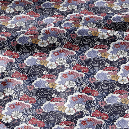 100% LINEN Fabric Japanese Ikigai Print- Kimono print linen Fabric by the Yard LithuanianLinen upholstery dressmaking curtains home textile