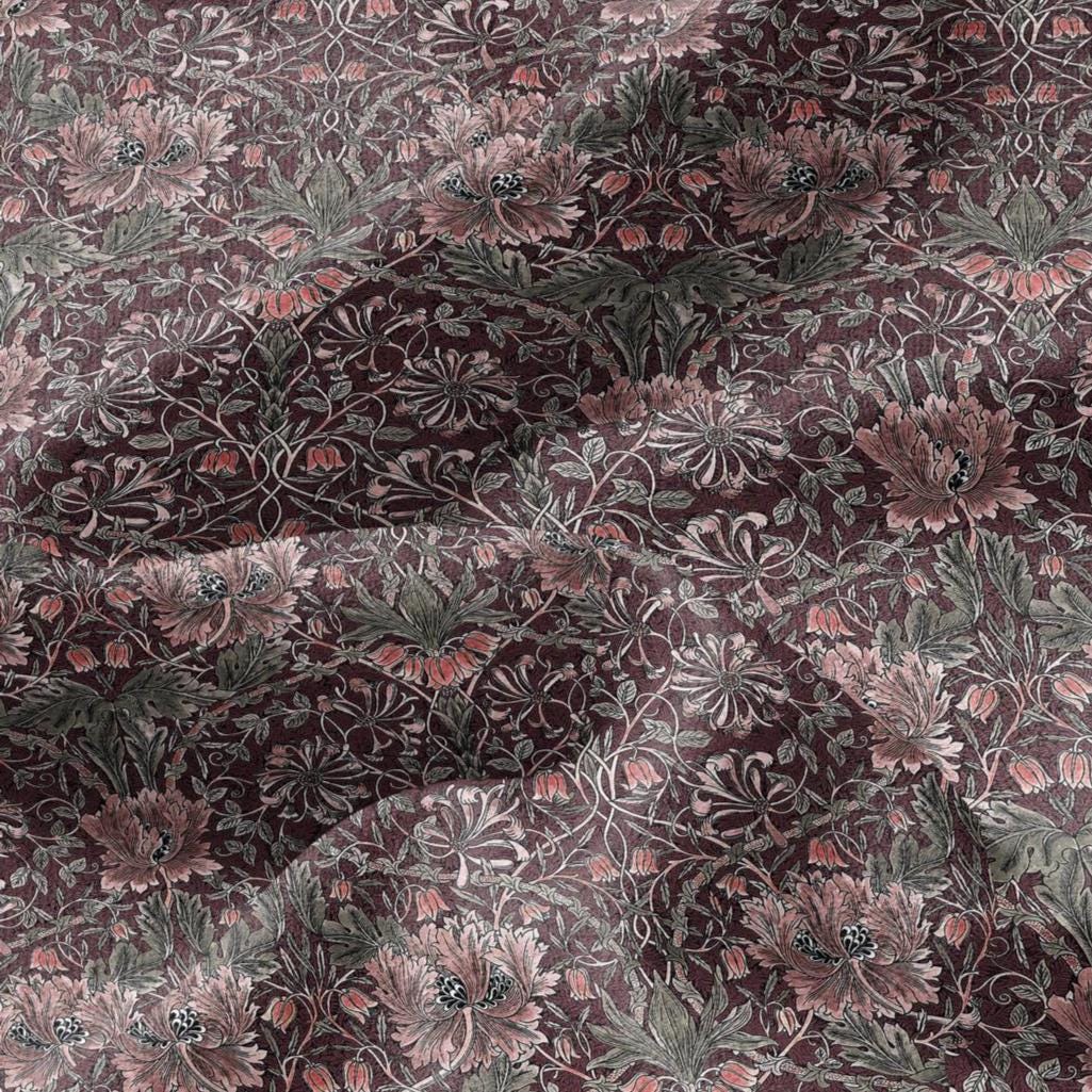 100% linen fabric William Morris Honeysuckle red print - Victorian Art crafts - Historical  upholstery dress making 3292