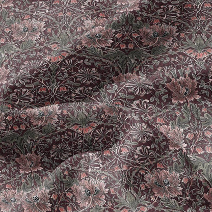 100% linen fabric William Morris Honeysuckle red print - Victorian Art crafts - Historical  upholstery dress making 3292
