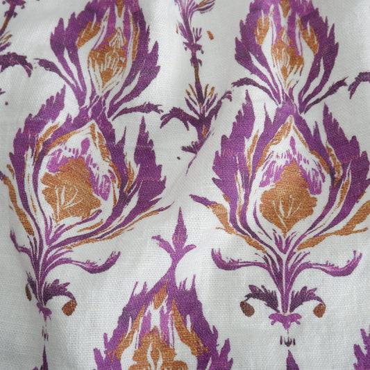 100% LINEN Fabric Abstract Wabi Sabi , purple ikat print on linen japandi wabisabi linen print