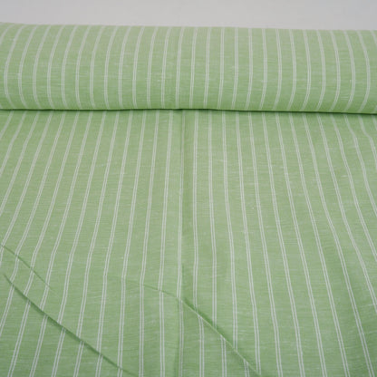 Premium Linen striped Fabric in pale green | Medium weight multicolor stripes Padua pinstripe for clothing home textile