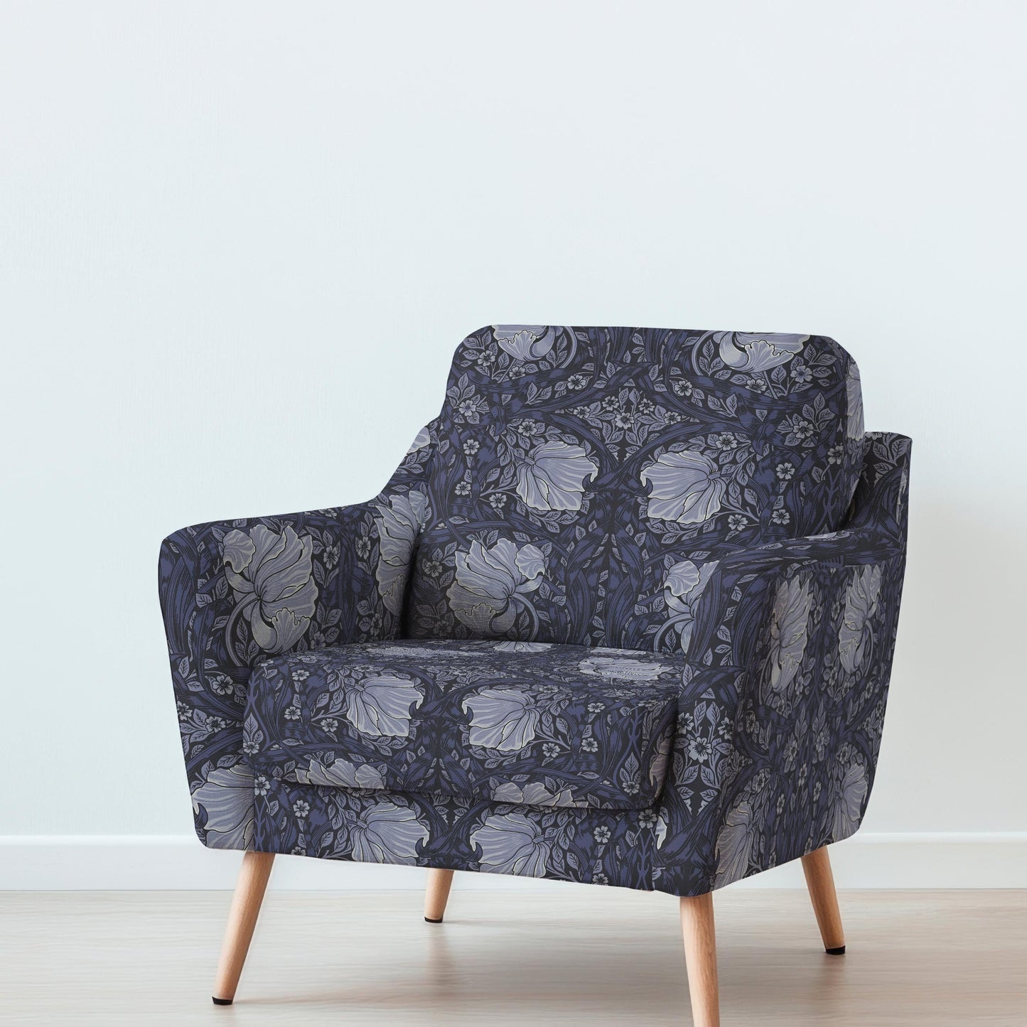 100% LINEN Fabric UPHOLSTERY 12oz - William Morris Pimpernel grey print on linen - Victorian art craft - floral upholstery 201STG