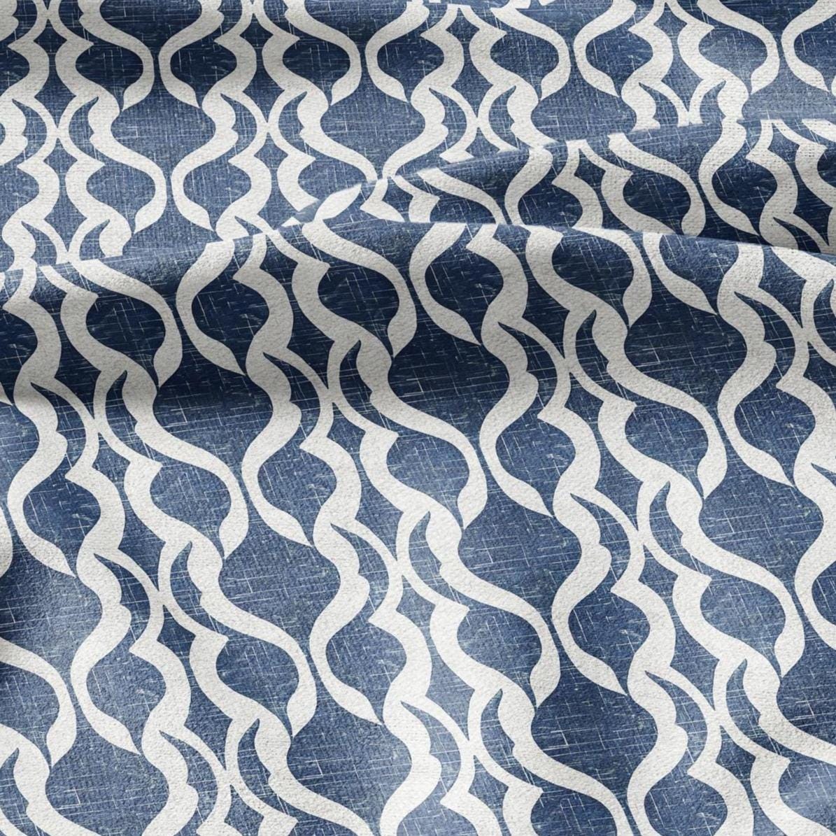 100% LINEN Fabric Abstract indigo blue - stripe blue print on linen fabric for upholstery curtains dress making 2431