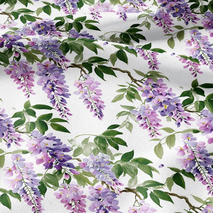 100% LINEN Fabric Wisteria linen - purple white green floral fabric for upholstery home decor dress making 3008