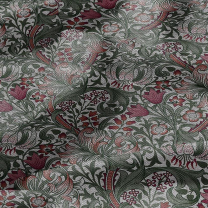 100% LINEN Fabric William Morris Golden Lily - oatmeal linen fabric with botanical print - Victorian Art Craft Historical green red 3230