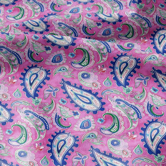 100% linen Vintage Pink Paisley Print fabric for Curtain Upholstery Cushion - Vintage Indian block print fabric for dress making sewing