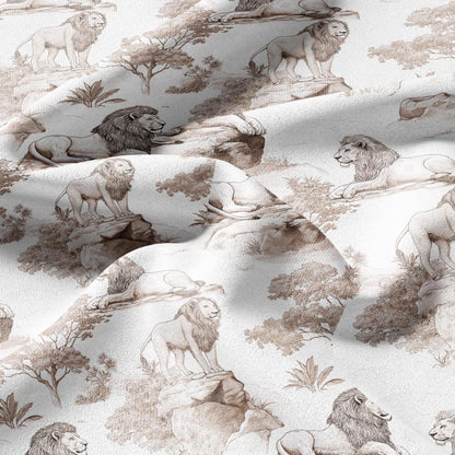 100% LINEN Fabric Lion print - animal block print  - for upholstery home decor - medium for dress making 2906