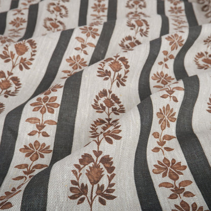 100% linen beige Block stripe prints fabric for Curtain Upholstery Cushion -  flower stripes print fabric for dress making sewing 2496