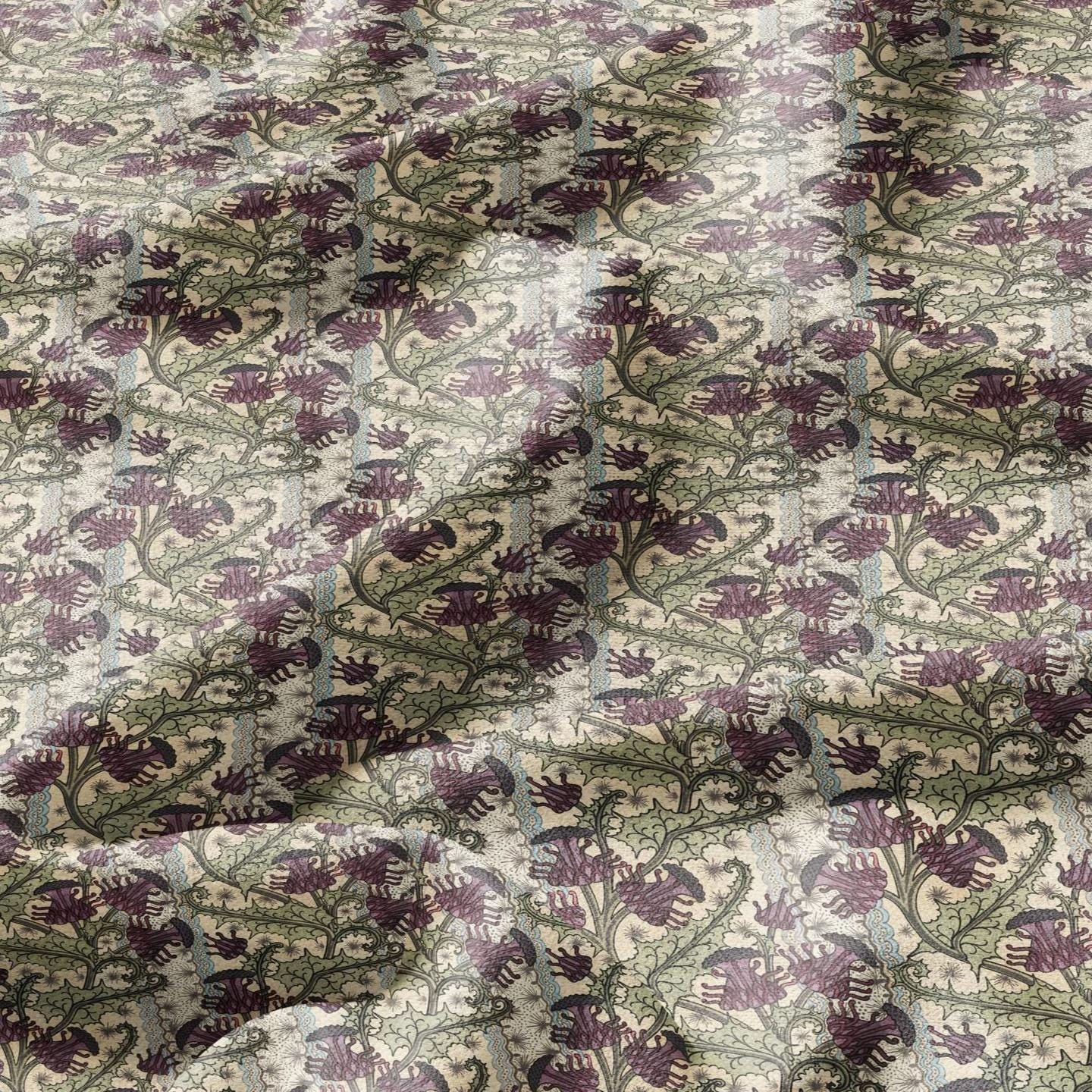 100% linen Thistle prints fabric for Curtain Upholstery Cushion - wildflower Art deco flower print fabric for dress making sewing