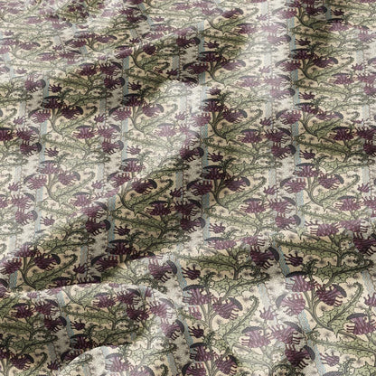 100% linen Thistle prints fabric for Curtain Upholstery Cushion - wildflower Art deco flower print fabric for dress making sewing