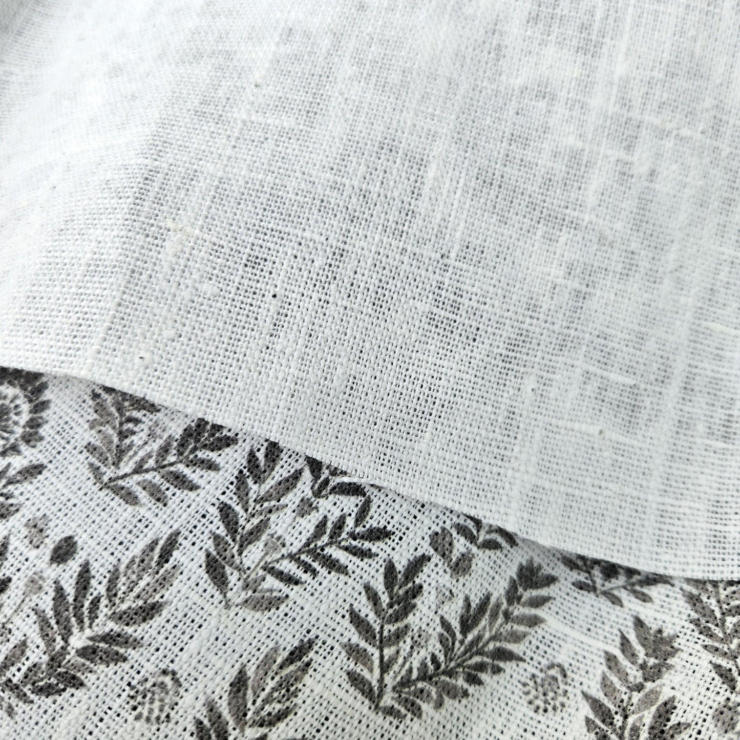 100% LINEN Fabric block print grey white - heavy linen fabric for upholstery home decor or medium for clothing 368W
