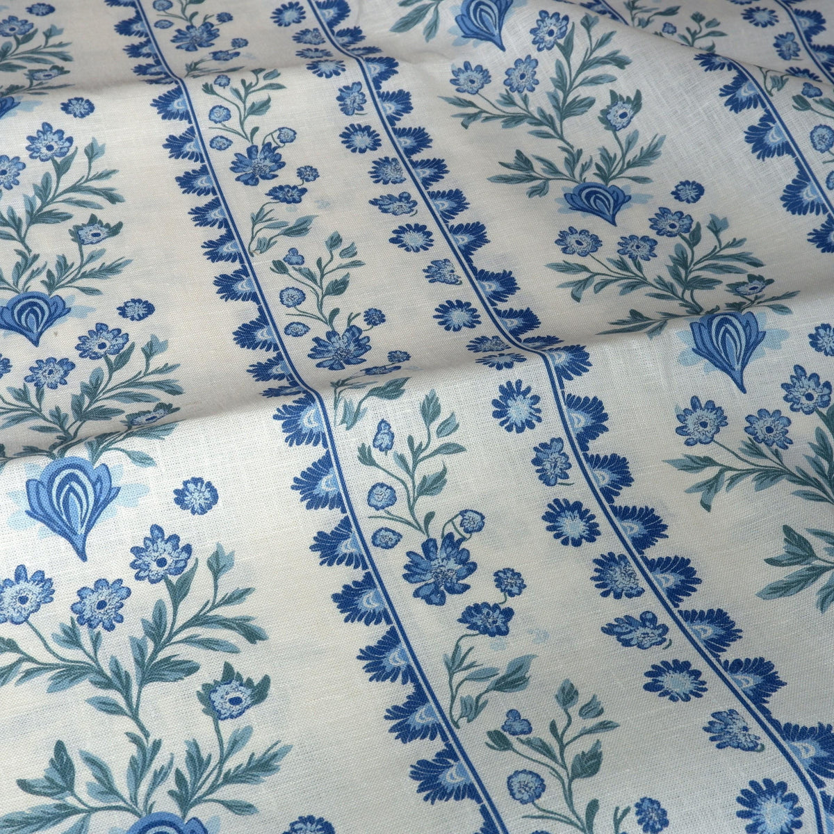 100% LINEN Fabric Floral stripe blue green white - french linen floral upholstery home textile Victorian fabrics 2153