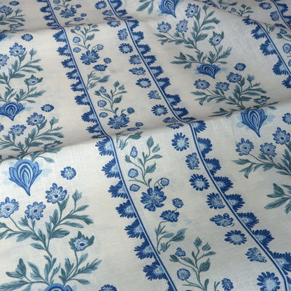 100% LINEN Fabric Floral stripe blue green white - french linen floral upholstery home textile Victorian fabrics 2153