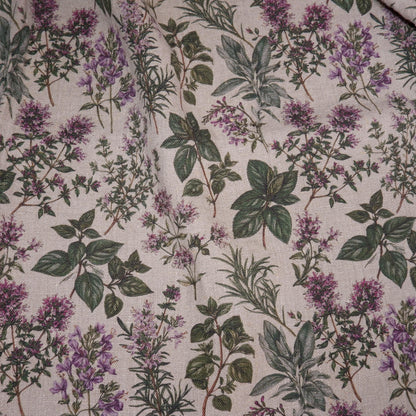 100% LINEN Fabric print Provence herbs - aromatherapy floral botanical print - heavy for upholstery home decor clothing 3716