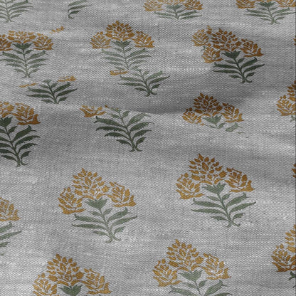 100% LINEN Fabric Block print Parijat flower - oatmeal linen fabric with floral print - heavy for home decor clothing 2753